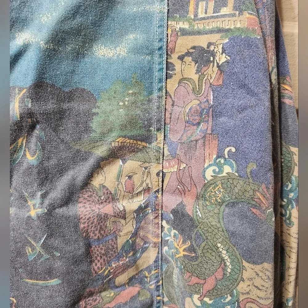 Chico's Design Vintage Japanese Art Print Button Up Denim Jacket - Picture 9 of 10